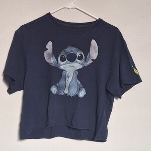 Disney Dark Blue Cropped Stitch Graphic Tee